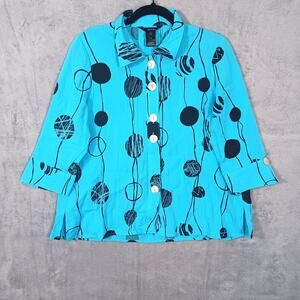 🎨 Ali Miles Art to Wear Blue Abstract Crinkle Blouse PS